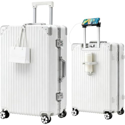 26-Inch Aluminum Frame Hardside Checked Luggage, White - color: White, size: 26 Inch Checked