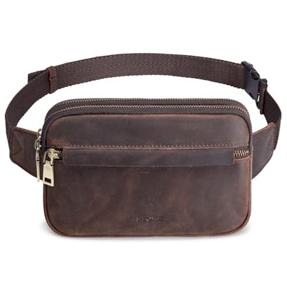 S-ZONE Fanny Packs for Women Genuine Leather RFID Blocking Crossbody Sling - color: Dark Brown