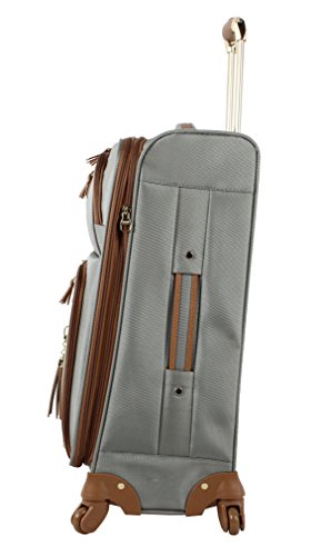 Steve Madden Designer Luggage Collection - Lightweight 24 Inch Expandable Softside Suitcase - Mid-size Rolling 4-Spinner Wheels Checked Bag (Harlo Gray) - color: Harlo Gray