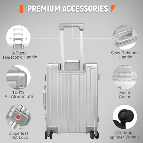 VentureVault All Aluminum Zipperless Carry On Luggage, 20 Inch, Silver - color: Silver, size: 20-Inch