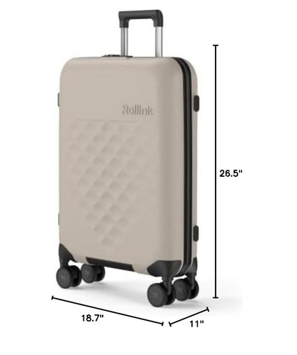 ROLLINK Foldable Flex 360 Medium Checked Suitcase 26” – Hardshell Luggage, Double Spinner Wheels, TSA Lock, Lightweight & Durable Travel Case – Scratch, Water & Impact Resistant (Warm Grey) - color: Warm Grey, size: Checked-Medium 26-Inch