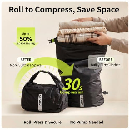Travel Compression Laundry Bag for Dirty Clothes, 24L 2Pack