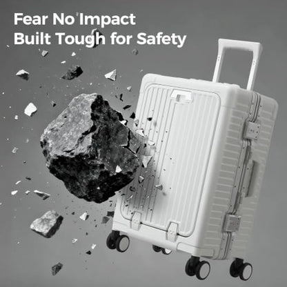Carry on Luggage Aluminium Frame with Cup Holder,Top opening Suitcases and USB Charging Port,Lightweight with Front Pocket Rolling Suitcases with Spinner Wheels (White, 20Inch) - color: White