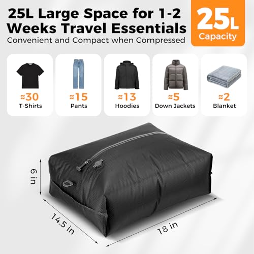 Travel Vacuum Bags with Pump 25L Vacuum Seal Bag for Clothing Travel 2 Pack