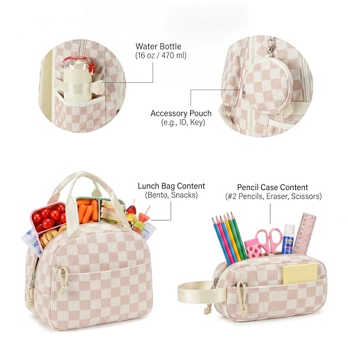PiPiCat Backpack for Girls 4 in 1 Back to School Bookbag - color: K2 Checkered Beige