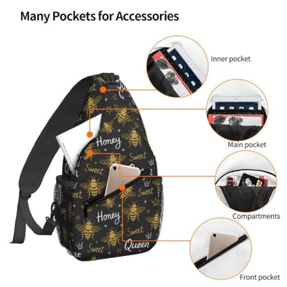 Famame Honey Bees Sling Backpack Chest Bag Crossbody Shoulder Bag Gym Cycling Travel Hiking Daypack For Men Women - color: Multicolor18