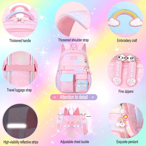 Jcobvig 3Pcs Girls Rainbow School Backpack with Lunch Bag for Elementary - color: Purple, size: Large