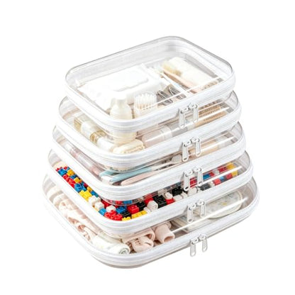 5 Pack Hard Shell Pouches with Double Zipper, Portable Clear Travel Bags - color: Multi-Size4M+1S