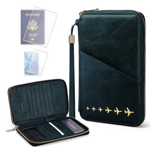 Family Passport Holder for 4 Travel RFID Blocking Passport Holder - color: Green