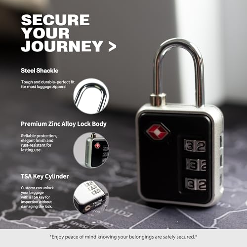 Luggage Locks TSA Approved, Combo Lock for Gym Locker, Small Combination Padlock, TSA Padlocks for Luggage, Travel Suitcase, Gun Case, Backpack Zipper, Ammo Can, Toolbox, Storage Box, Bag - color: Black+Red