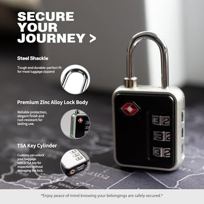 TSA Locks for Luggage, Combination Lock for Locker, Small Padlock Combination, Combo Luggage Padlocks TSA Approved, for Gym Locker, Travel Suitcase, Gun Case, Backpack Zipper, Ammo Can - color: Black+Black