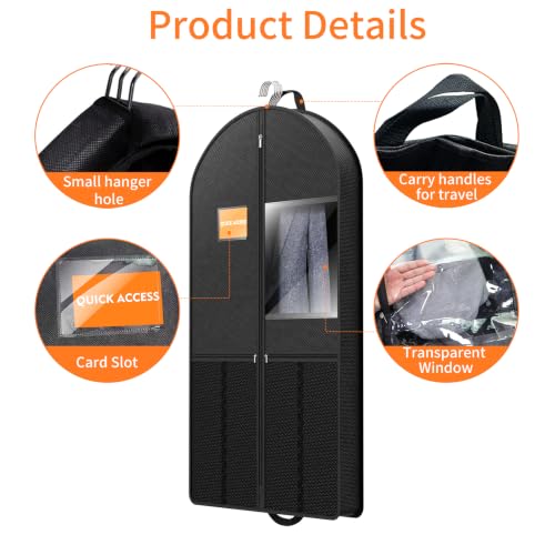 Travel Garment Bag Suits Clothes : 43 Inch 5 Packs Lightweight Breathable Zippered Black Fabric - Clothes Carry Short Men - Wardrobe Carry Coat Jacket Uniform Tuxedo Shirt - size: 43"5Pack