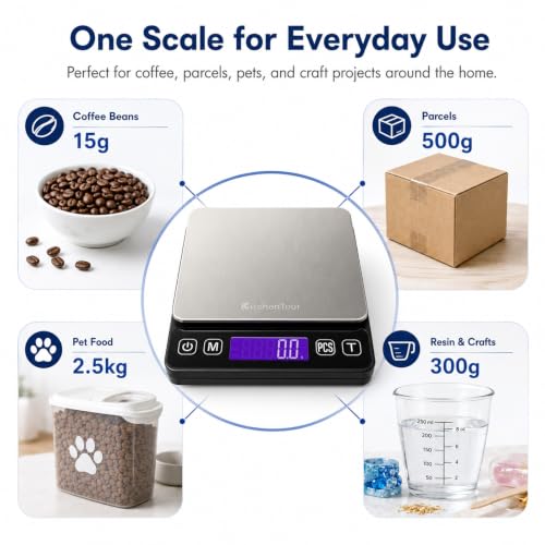 KitchenTour Digital Kitchen Gram Scale - 3000g/0.1g - High Accuracy Precision Food Scale with 9 Units(g/oz/ml/lb/lb:oz/gn/ozt/DWT/ct) - Meat Scale with Back-Lit LCD Display(Batteries Included) - size: 3000g/0.1g