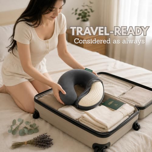 Vinahug Travel Neck Pillow, Natural Latex, Soft Velvet Cover