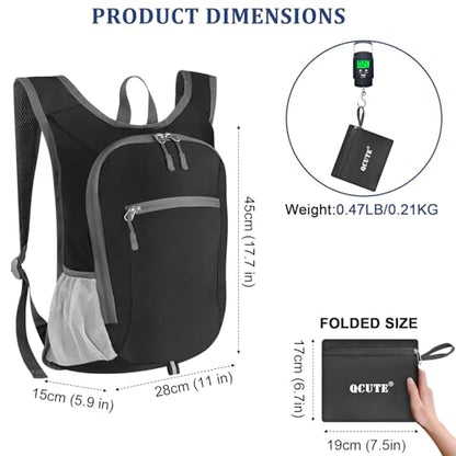 Qcute 15L Hiking Backpack Lightweight Packable Hiking Daypack Small Foldable Shoulder Bag Travel Day Pack Outdoor Gear - color: Black