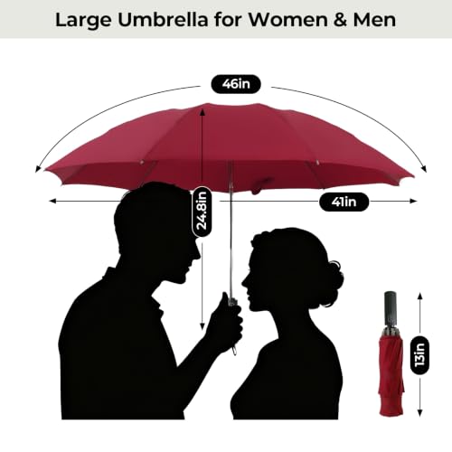 LLanxiry Compact Travel Umbrella, Windproof Automatic Umbrellas for Rain - color: Inverted-Wine