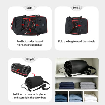 31” 95L Expandable to 125L Foldable Wheeled Duffle Bag, Black Red - color: Black Red