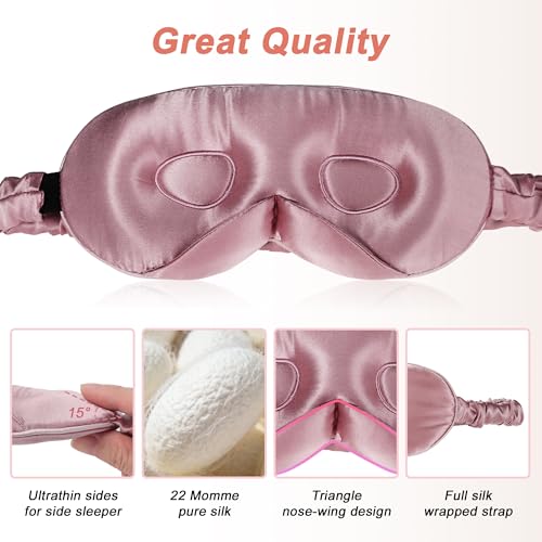 VOCOSTE 3D Silk Sleep Mask with Travel Pouch, Bean Pink - color: Bean Pink