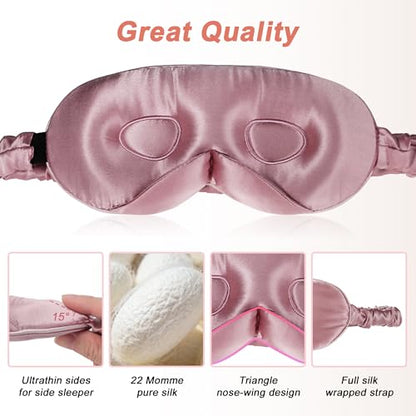 VOCOSTE 3D Silk Sleep Mask with Travel Pouch, Bean Pink - color: Bean Pink