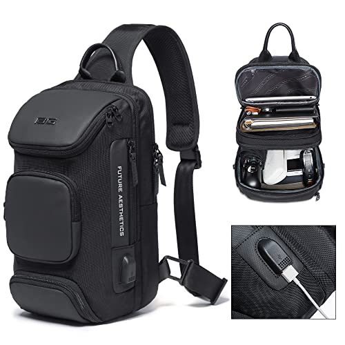 BANGE Men's Sling Backpack - Waterproof Crossbody Bag, Multi-Purpose Shoulder Bag - color: Black
