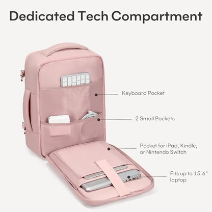 mibasies 30L Airline Approved Travel Carry On Backpack, fit 15.6" Laptop - color: Pink, size: Large