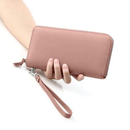 Moflycom Womens Wallet RFID Blocking Genuine Leather Zip Clutch Wristlet - color: Pink