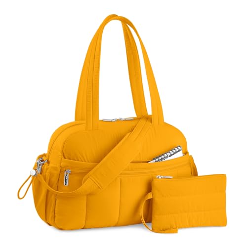 TOPDesign Travel Duffel Bag, Puffy Carry On Overnight, Gym Bag w/Wet Pocket - color: Golden Yellow