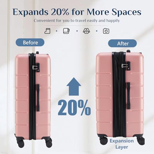 NEWBULIG 20 Inch Carry On Luggage, Suitcase with Spinner Wheels - color: Pink, size: 20 Inch