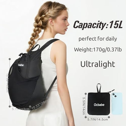 Ultra Lightweight Foldable Backpack,Water Resistant Small Packable Hiking Daypack Outdoor Camping Travel Bag - color: Black, size: 15L