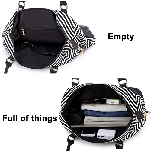 CAMTOP Women Ladies Travel Bag Canvas Weekend Overnight Carry On Luggage Bags - color: B-Stripe -Black