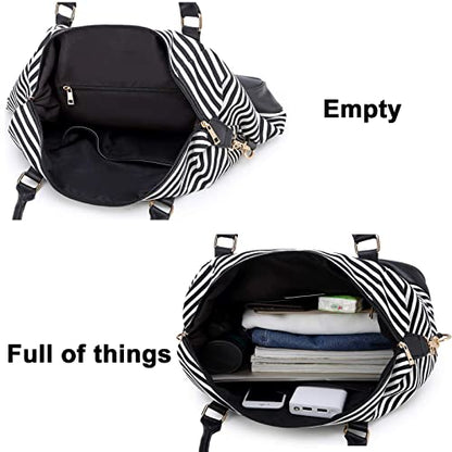 CAMTOP Women Ladies Travel Bag Canvas Weekend Overnight Carry On Luggage Bags - color: B-Stripe -Black