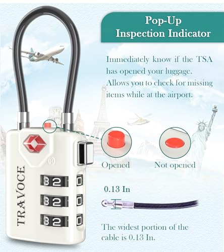 TRAVOCE TSA Approved Luggage Locks, Combination Cable Locks, 2 Pack, White - color: White 2 Pack