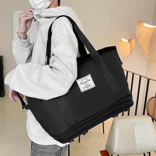 Rolling Duffle Bag with Detachable Wheels Expandable Foldable Duffle Bag for Travel Luggage bag Carry on Weekend Travel Bag (Black)