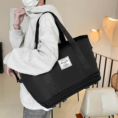 Rolling Duffle Bag with Detachable Wheels Expandable Foldable Duffle Bag for Travel Luggage bag Carry on Weekend Travel Bag (Black)