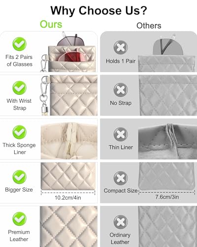 RayLove Double Glasses Case with Carrying Strap and Cleaning Cloth - color: Off-white