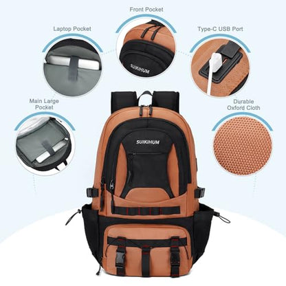 Hiking Daypack Camping Expandable Travel Backpack Men Women 40L - color: Orange&black, size: Medium