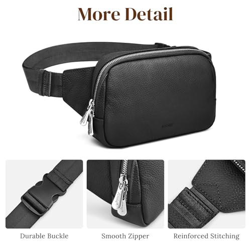 S-ZONE Leather Fanny Pack for Women RFID Blocking Crossbody Sling Bag - color: Black
