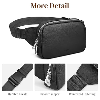 S-ZONE Leather Fanny Pack for Women RFID Blocking Crossbody Sling Bag - color: Black