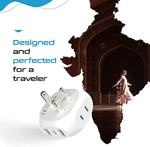 Ceptics India, Pakistan Travel Adapter - 5 Input with QC 3.1A Dual USB and USB-C - Ultra Compact - Light Weight - USA to Any Type D Countries Such as Bangladesh, Maldives and More (PTU-10), White - style: India-Type D