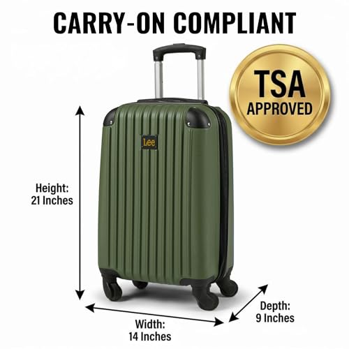 Lee Carry On Luggage with Wheels, 21" TSA Approved Hard Shell Suitcase - color: Merchantile Green