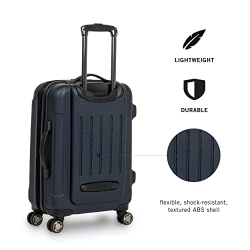 Kenneth Cole REACTION Renegade Luggage Expandable 8-Wheel Spinner Lightweight Hardside Suitcase, Navy Blue, 24-Inch Checked - color: Navy Blue, size: 24-Inch Checked
