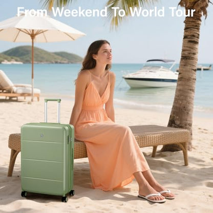Hanke 3 Piece Luggage Set Expandable Hardside Suitcases with Spinner Wheels - color: Bamboo Green, size: 20/24/28 Inch EXT