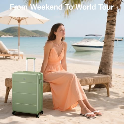 Hanke 24 Inch Luggage with Spinner Wheels, Expandable Medium Suitcase - color: Bamboo Green, size: 24 Inch EXT