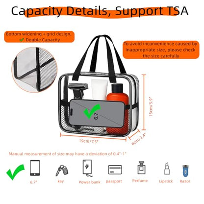 XEWEA 2PCS Small TSA Approved Clear Travel Toiletry Bags for Men Women, - color: 2PCS Small