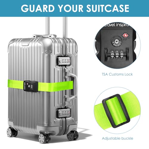 Travel Inspira Heavy Duty Luggage Straps with TSA Lock - color: Fluorescent Green