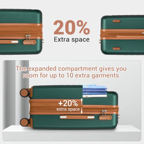 Kono Carry-On Suitcase 20in Expandable ABS+PC Airline Approved Green | Lightweight ABS PC Hardshell With 360° Silent Spinner Wheels Three Section Trolley Essential For Travel School Business Trip - color: Green, size: Carry-On 20-Inch