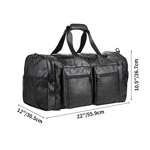 Travel Bag with Shoe Pouch,Weekender Overnight Bag Leather Large Carry On Bag - color: Black