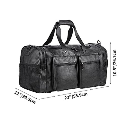 Travel Bag with Shoe Pouch,Weekender Overnight Bag Leather Large Carry On Bag - color: Black
