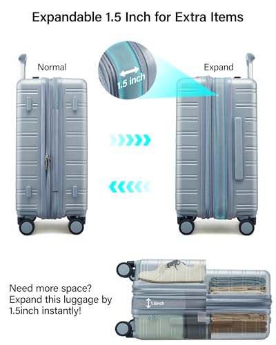 MILADA 24-Inch Hardside Expandable Medium Checked Luggage Suitcase, Silver - color: Arctic Silver, size: Checked Medium 24 inch