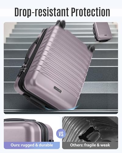 LIGHT FLIGHT Expandable 20" Carry On Luggage 22x14x9, TSA Lock, Rose Purple - color: Rose Purple